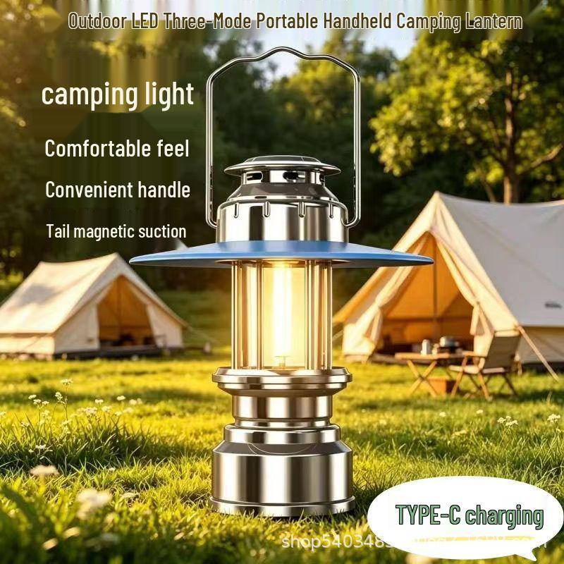 Portable LED Retro Gas Camping Lantern - Tent, Outdoor, Emergency, Handheld, Charging, Atmosphere Lighting