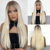 Inhaircube Brown To Blonde Ombre Synthetic Wigs Long Straight Realistic Hair Cosplay Daily Wig With Bangs for Women