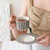 National Trend Houndstooth Ceramic Cup Gold Trawn Hand Trapped Coffee Cup with Spoon Mug Water Cup Men and Women Flower Tea Cup