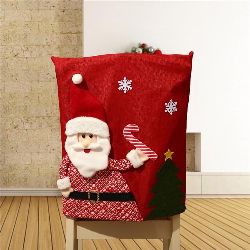 Christmas Chair Cover Dinner Dining Table Santa Claus Snowman Red Cap Ornament Chair Back Covers Christmas Decoration