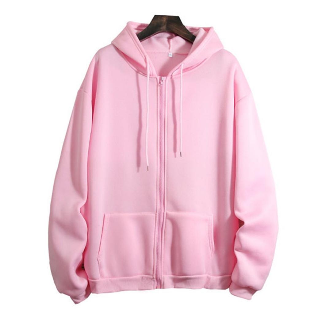 Женская модная повседневная однотонная толстовка с капюшоном и застежкой-молнией с длинным рукавом