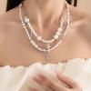 Французское Легкое Роскошное Милое Ожерелье Многослойная Жемчужная Цепочка на Шею с Крестом из Бисера Девичий Темперамент Высококлассное Ожерелье