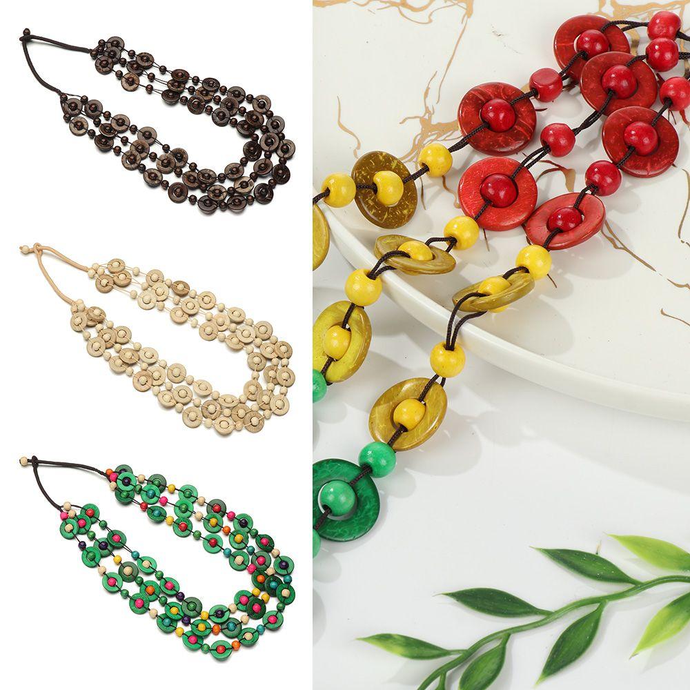 Юбилейное плетеное бусы богемный этнический кулон из кокосовой скорлупы длинное ожерелье многослойное