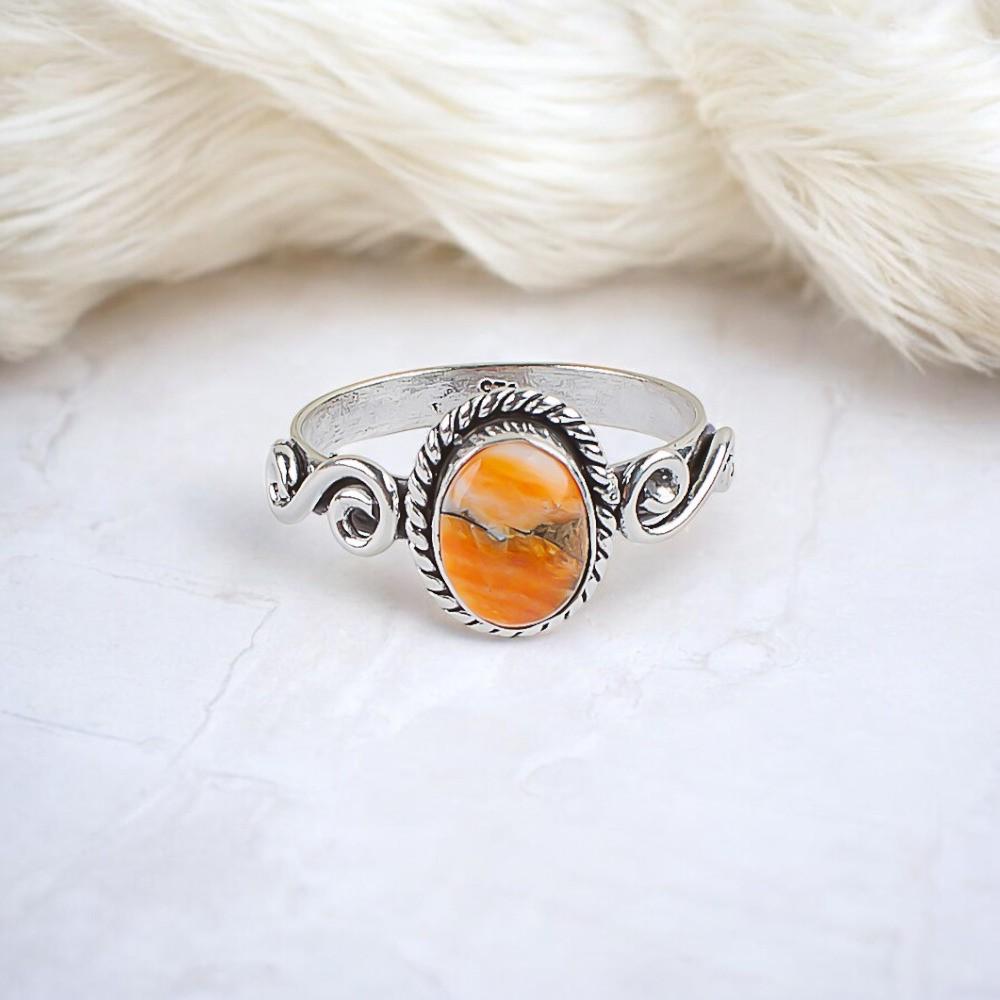 Orange Copper Turquoise Gemstone 925 Sterling Silver Jewelry Handmade Oval Ring RR-14-21