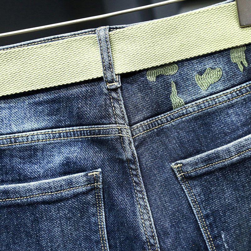 2024Новые флисовые подбитые джинсы мужские осенне-зимние повседневные выцветшие универсальные эластичные облегающие зауженные брюки мужской модный бренд