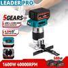 1600 Вт Аккумуляторный фрезер по дереву 5 скоростей Бесщеточный электрический ручной триммер Портативный деревообрабатывающий гравировальный пазовальный электроинструмент