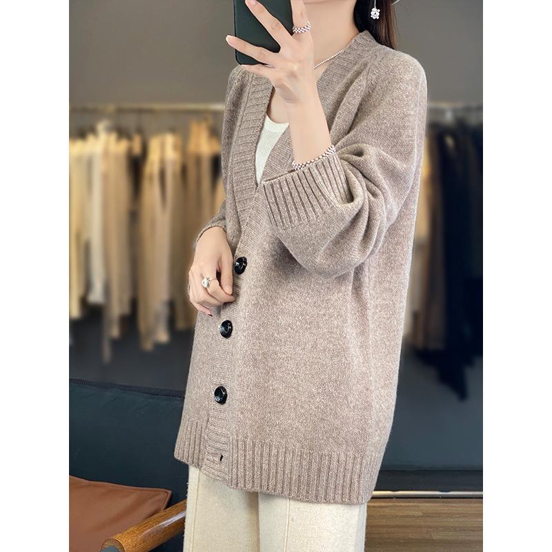 Кашемировый кардиган с V-образным вырезом в корейском стиле: Повседневное, удобное для поездок, универсальное однобортное вязаное пальто-свитер.