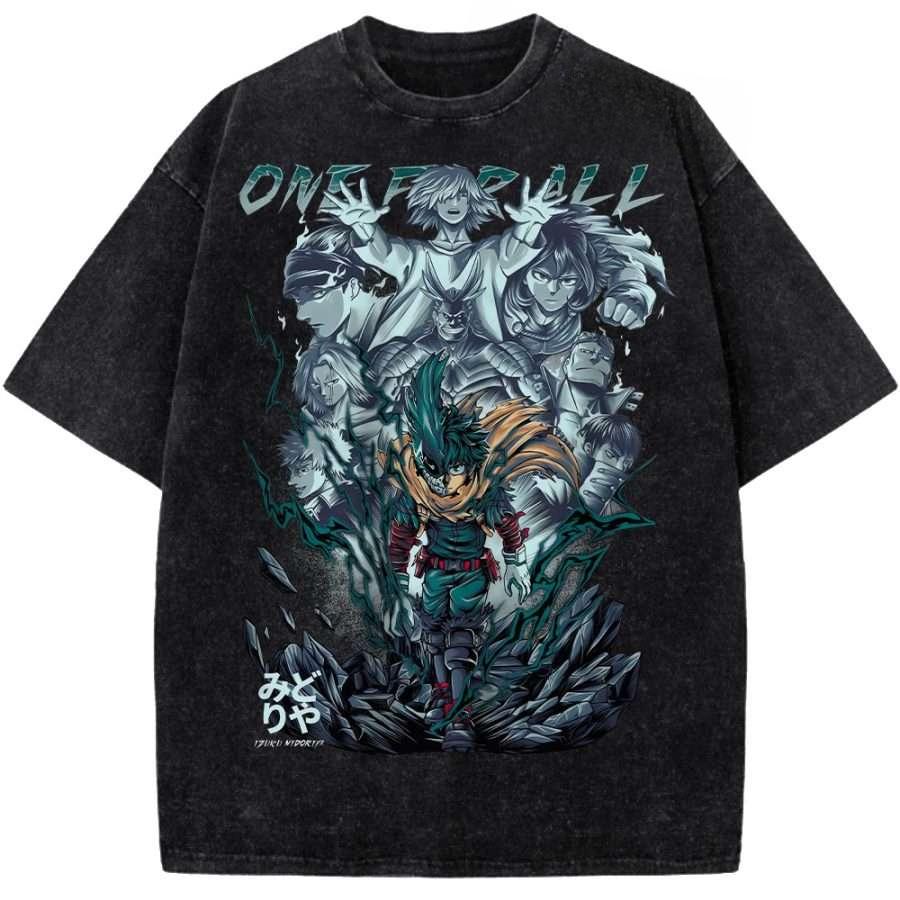 Anime My Hero Academia Midoriya Izuku Printed Tee Men Women Washed Cotton T-shirts Vintage T Shirt Harajuku Oversized Tshirt