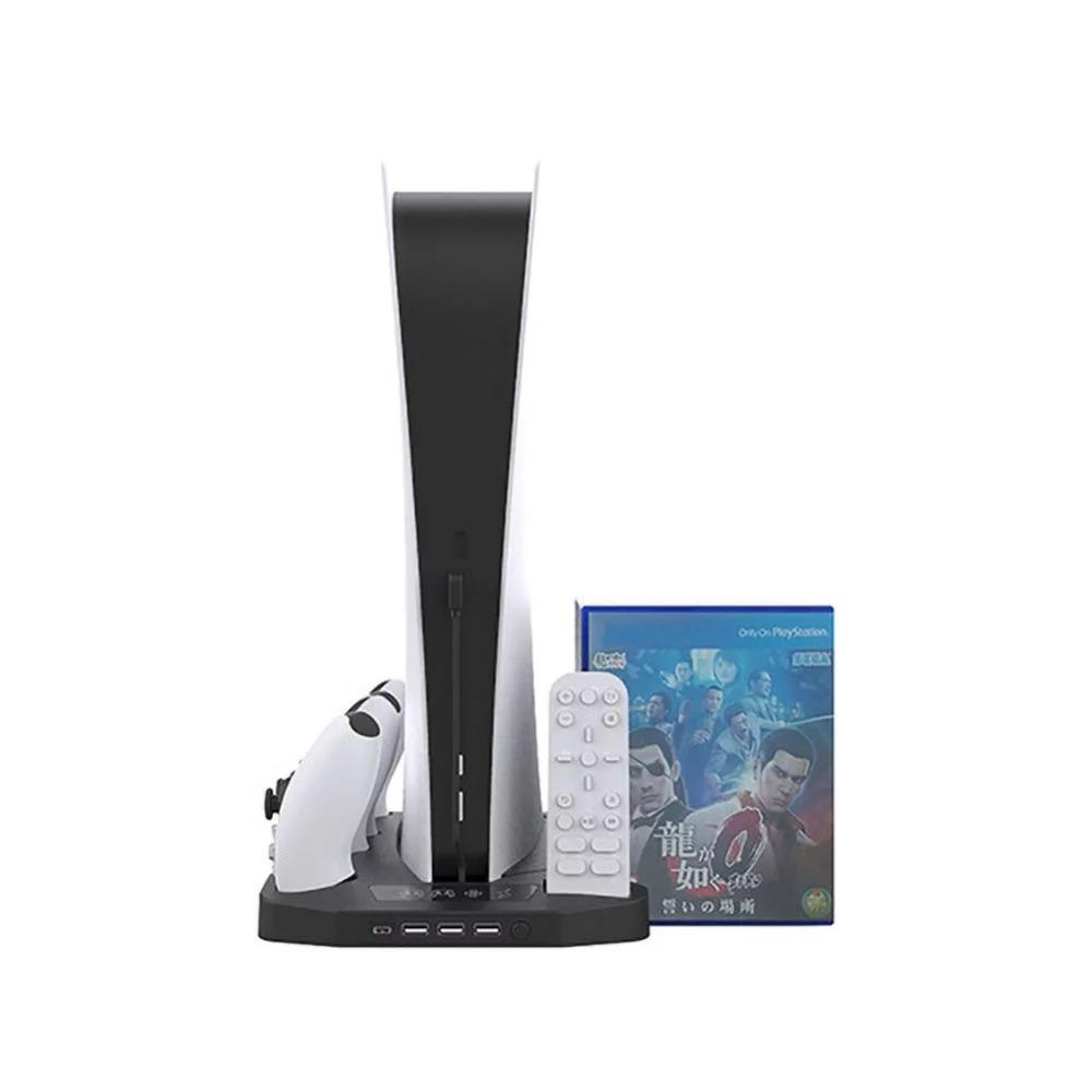 Vertical Stand Cooling Fan System Dual Controller Charging Station Docks with LED Indicator and 2 Port USB Hub for PS5 Game Slots