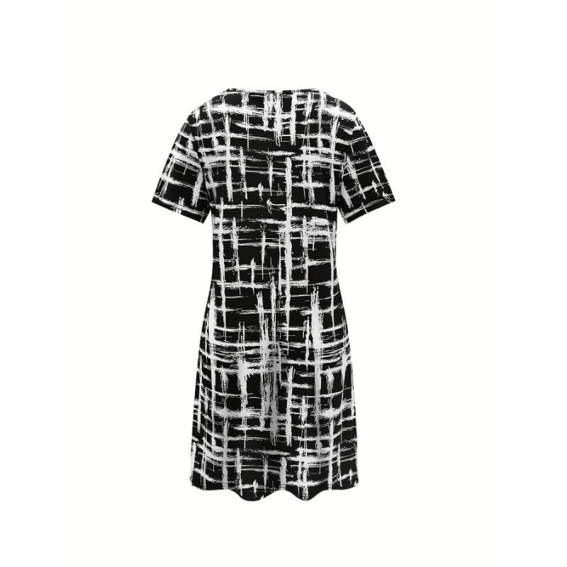 Women'S Abstract Geometric Print Dres Casual Vacation Style Breathable Polyester and Spandex Dress with Color Block Detail