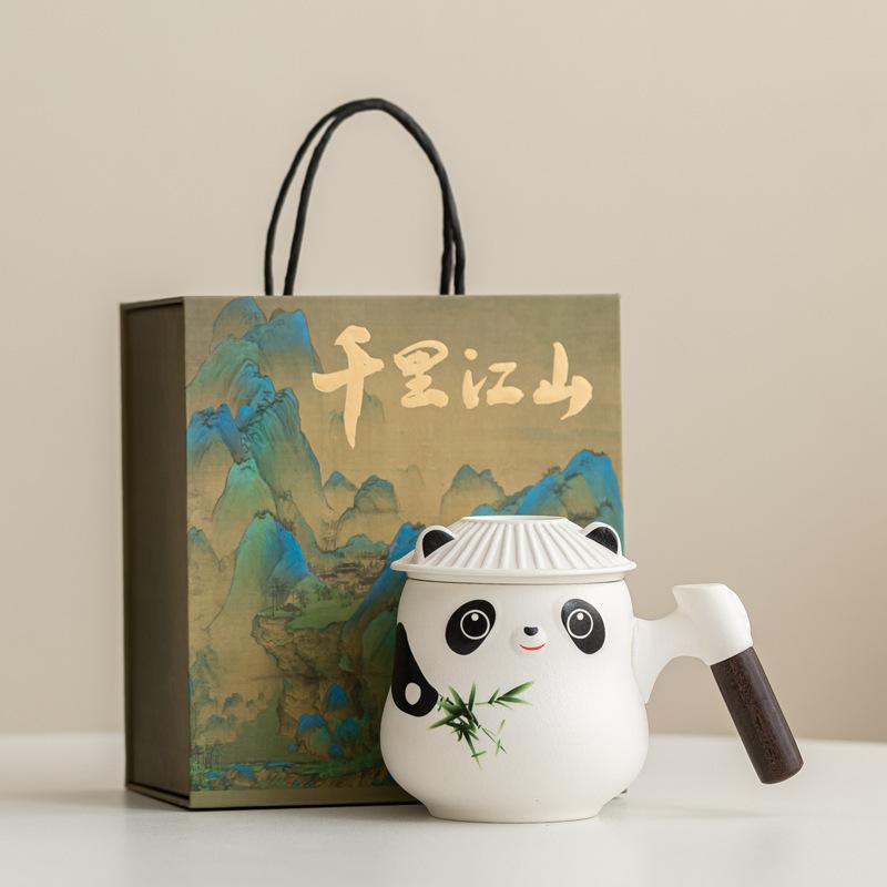 Guochao Merchandise Panda Cup Керамическая чашка Чайная кофейная чашка Фильтр-чашка Гравировка Имя Фамилия Чашка