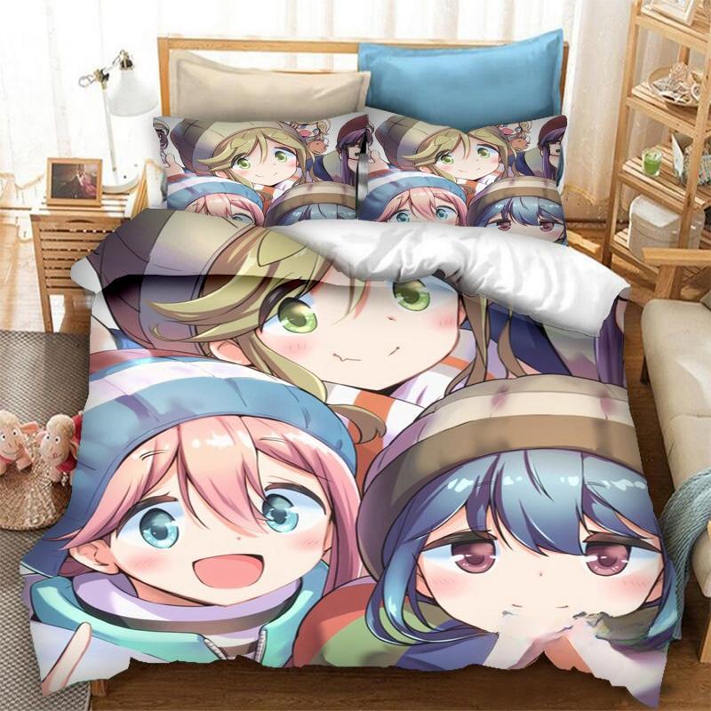 Новый 3D-принт Аниме Yuru Camp Комплект постельного белья Пододеяльники Наволочки 2/3 предмета Одеяло Комплекты постельного белья Постельное белье Постельное белье для дома Текстиль для дома