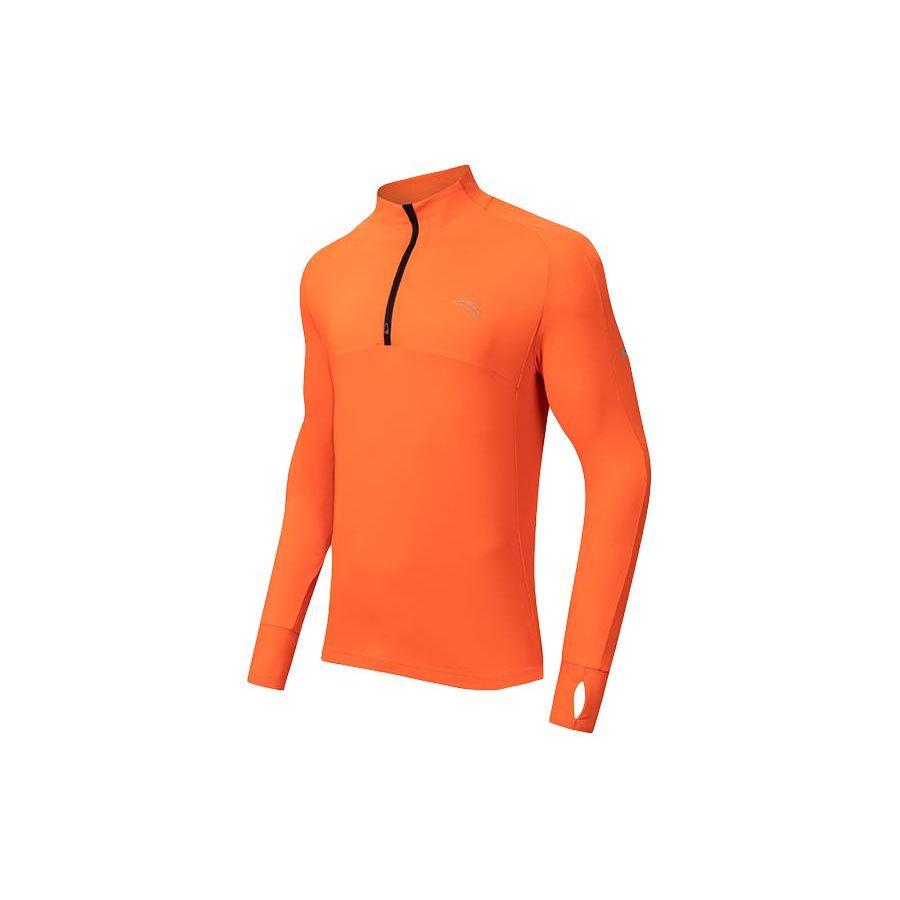 Anta Running Series Solid Color Logo Stand Collar Pullover Long Sleeve T-Shirt Men Tops Fluorescent-Persimmon-Red 152415413-2
