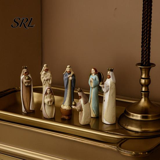Jesus Birth Scene Figurines 8 Pcs Resin Nativity Set, Christian Figures, Holy Family Statue Religious Christmas Tabletop Miniature Statues for Holiday