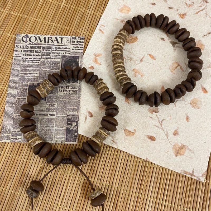 Handmade Natural Coffee Bean Bracelet Elastic Coconut Chip Wood Chip Hand Decoration Bracelet