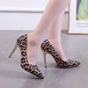 Модные туфли на высоком каблуке с леопардовым принтом 2025 Осень Новые туфли-лодочки на шпильке Сексуальный острый носок Обувь больших размеров для женщин