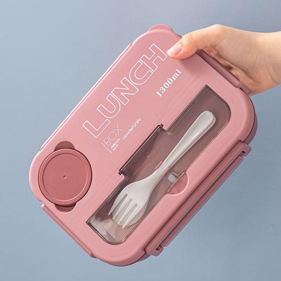 Ланч-бокс на 1300 мл с вилкой, ложкой, 4 отделениями, коробка для бенто, герметичный многоразовый контейнер для хранения продуктов питания, не содержащий бисфенола-А, для детей, студентов, офиса