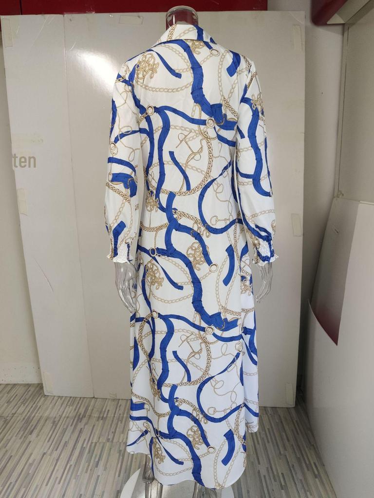 Весна 2023 Женское платье-рубашка с однобортным принтом и разрезом