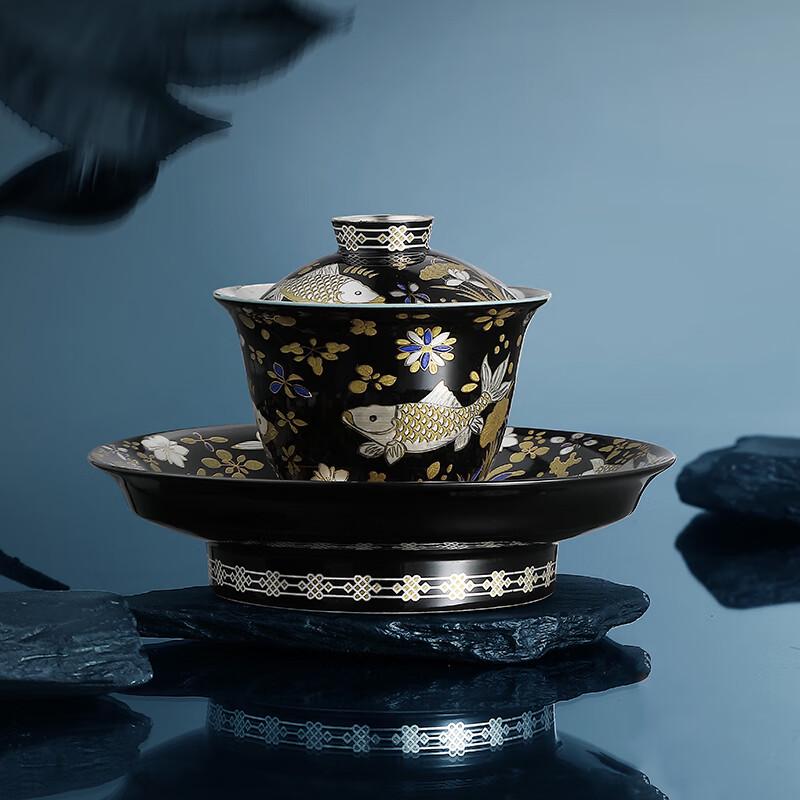 Master Zheng Wenqiang's Ceramic Gilt Silver Gaiwan Tea Set