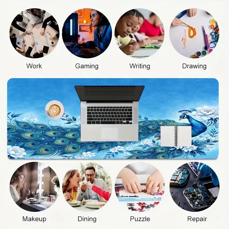 Peacock Garden Xl Gaming Mouse Pad Nonslip Rubber Base Stitched Edge Waterproof Desk Mat For Pc Laptop Gamer Office Computer Accessories C927506