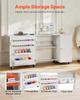 Folding Sewing Table, Multipurpose Sewing Machine Table with Cabinet, Compact Design, Wheels, Wooden Pegs, Storage Trays and Shelf, Magnetic Door,