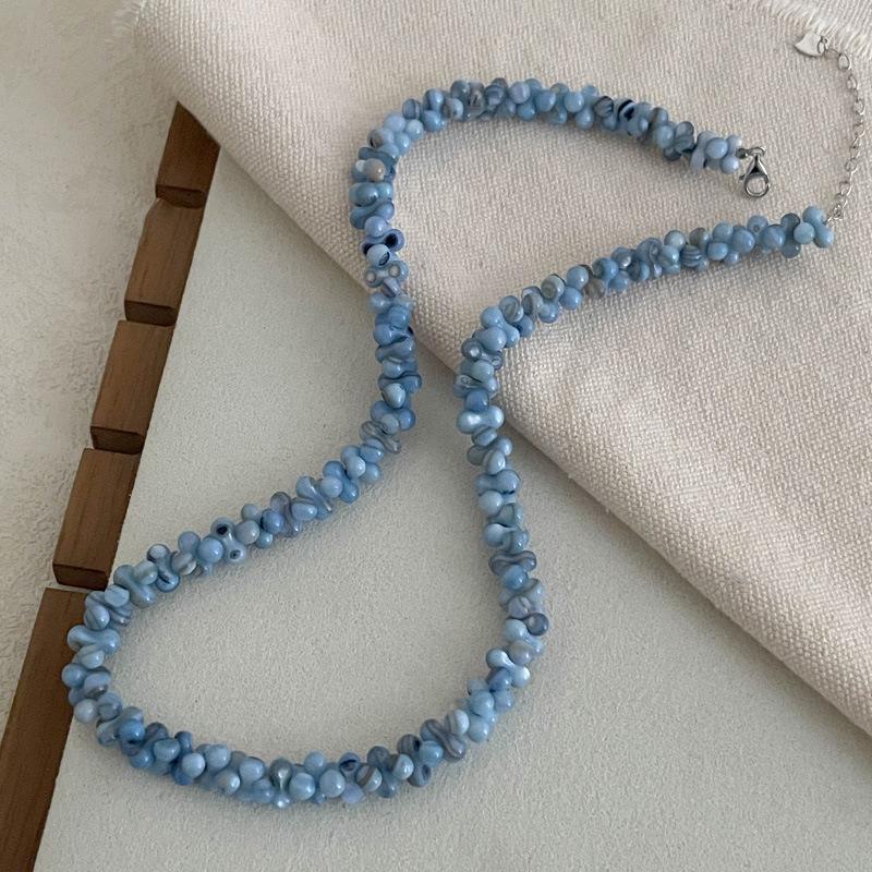 Banyan Tree S925 Silver Blue Beaded Dopamine Necklace - Fresh Handmade Clavicle Chain for Women