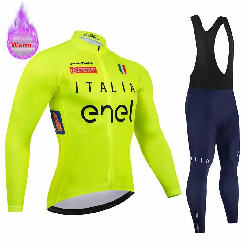 Италия Зимний Термофлис Комплект Велоджерси с Длинным Рукавом Велоштаны с Нагрудником Ropa Ciclismo Велосипедная Одежда Велосипед МТБ Мужской Костюм Профессиональной Команды