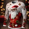 Funny Santa Claus T Shirt For Men Fashion Cotton Long Sleeve T-shirt Casual O-neck Loose Pullover Autumn Men Tops X'mas Clothing