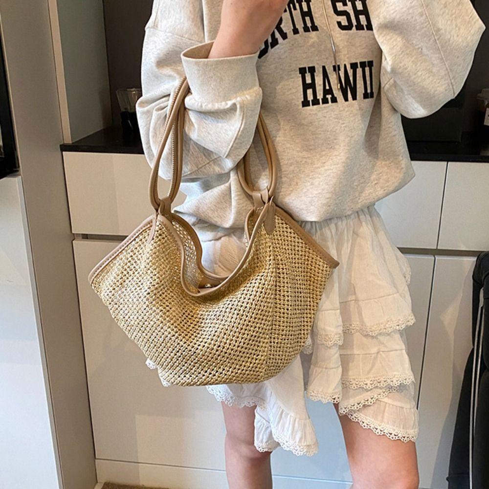 Parent Shoulder Bag Bohemian Beach Bag Beach Handbag Hollow Shoulder Bag Straw Woven Bag Travel