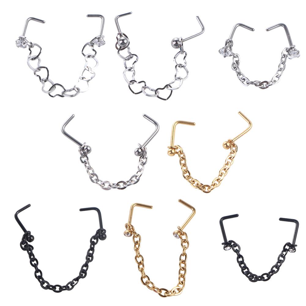 Steel Earrings Piercing Rhinestones Septum Rings Double Nose Chain Nose Piercing Ring Nose Stud