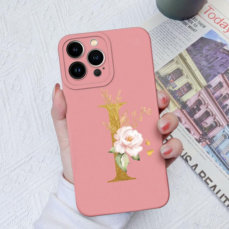 Для Apple iPhone 11 12 Pro Max 13 Mini 6 7 8 Plus чехол для телефона Роскошный цветок буквы жидкий мягкий силиконовый противоударный чехол для iPhone чехол-бампер