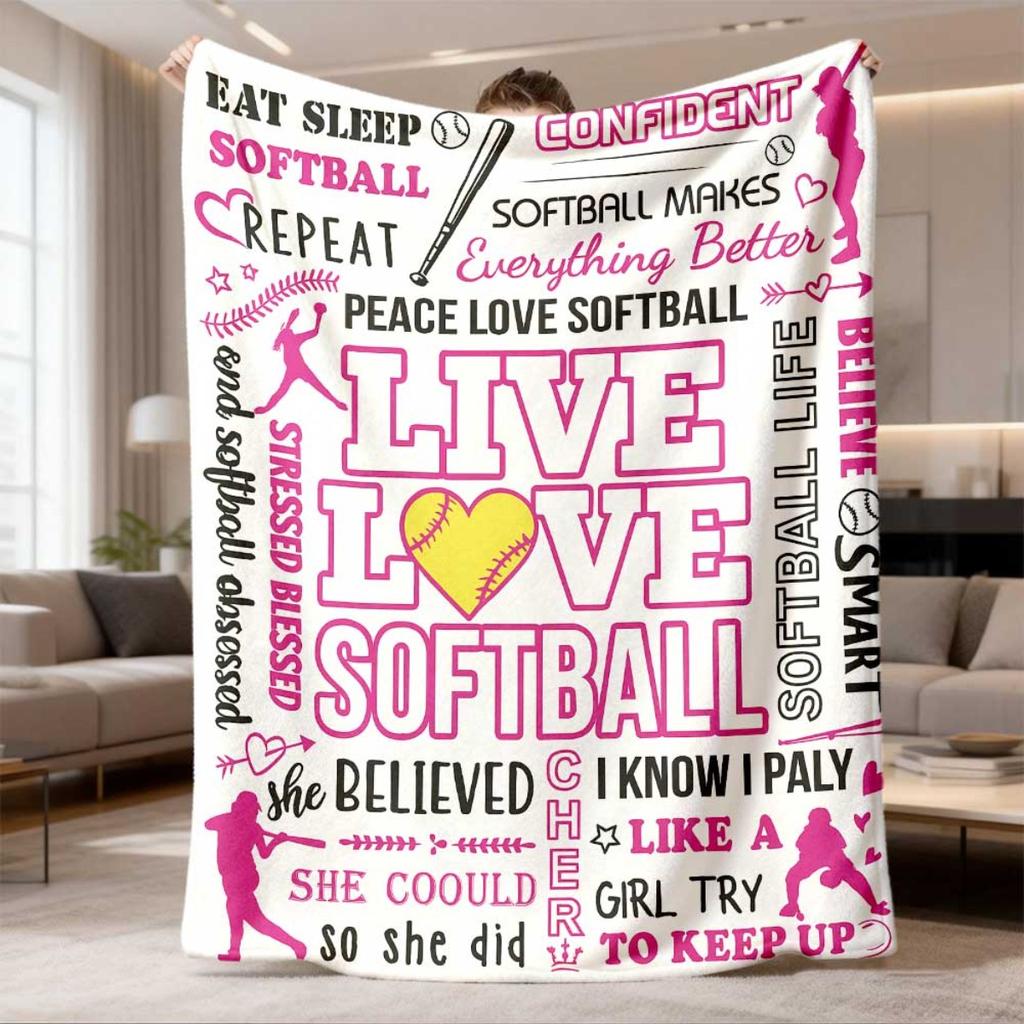 1pc Softball-Themed Flannel Throw Blanket for Girls and Women | Cozy All-Season Polyester with Digital Print - Perfect Gift for Softball Lovers, Team
