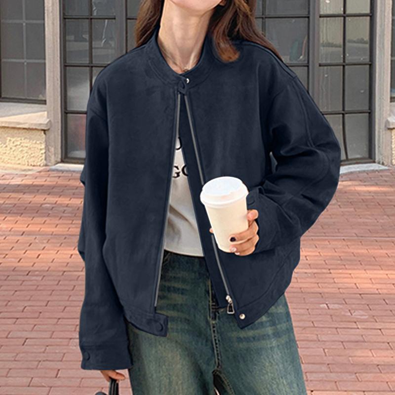 ZANZEA Женские осенние куртки с воротником-стойкой и длинным рукавом, свободные карманы