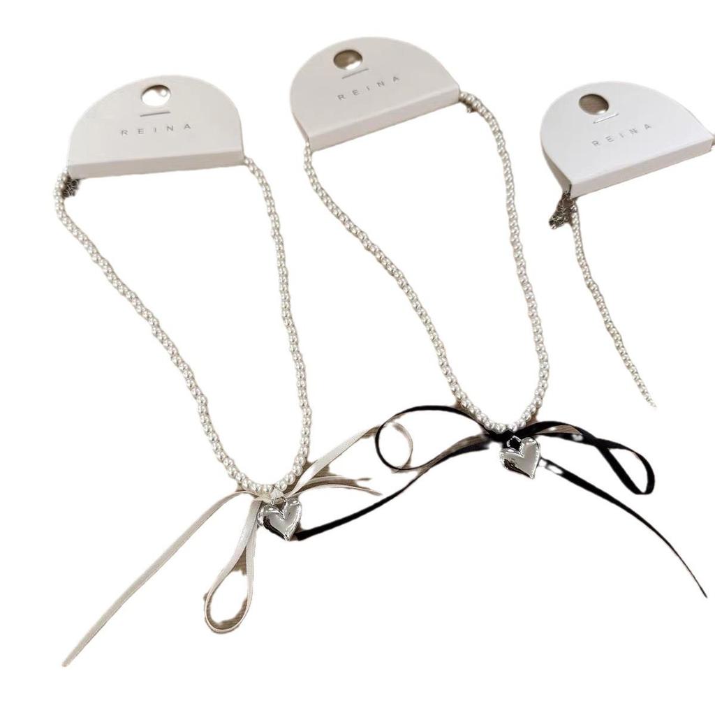 Корейское 3D металлическое ожерелье-бантик в форме сердца и жемчуга - уникальный модный дизайн ключичной цепи