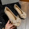 Fashion Pearl Rivets Bowknot Ballet Flats Women Shallow Mouth Glitter Wedding Shoes for Woman Crystal Slip On Loafers Big Size 43