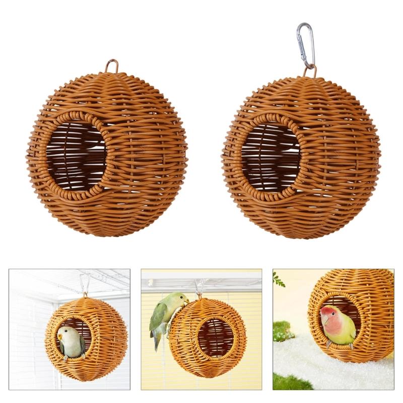Woven Plastic Faux Rattan Bird Nest Hanging Design Birdhouses For Budgies Cockatiels And Lovebirds Cage Decoration