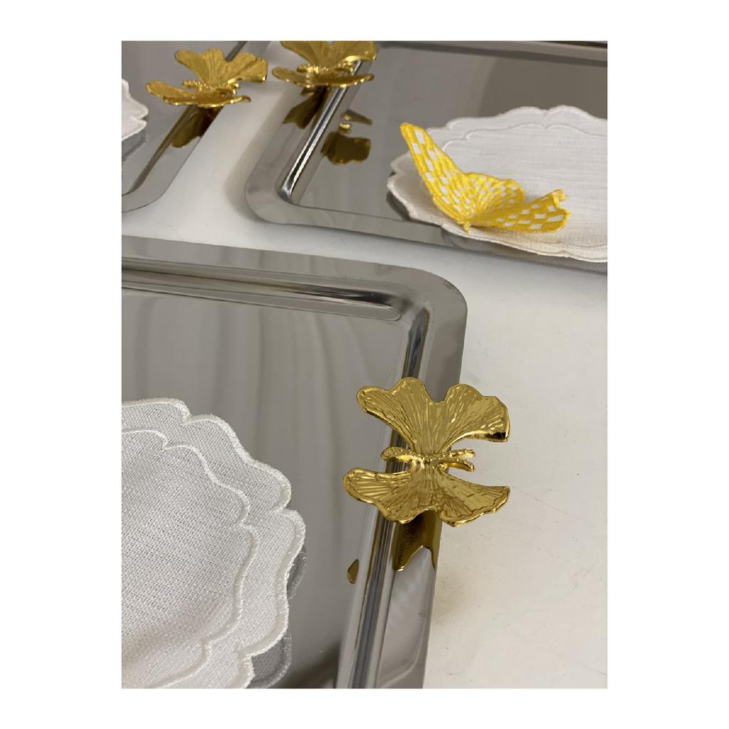 Роскошный квадратный презентационный поднос с двойной бабочкой из нержавеющей стали, 6 предметов