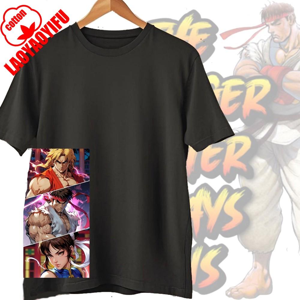 Street Fighter Chun-Li Ryu Принтованные Y2K Новые Парные Хлопковые Футболки Мужские Женские Уличная Одежда Повседневный Харадзюку Ретро Унисекс Футболка Топ