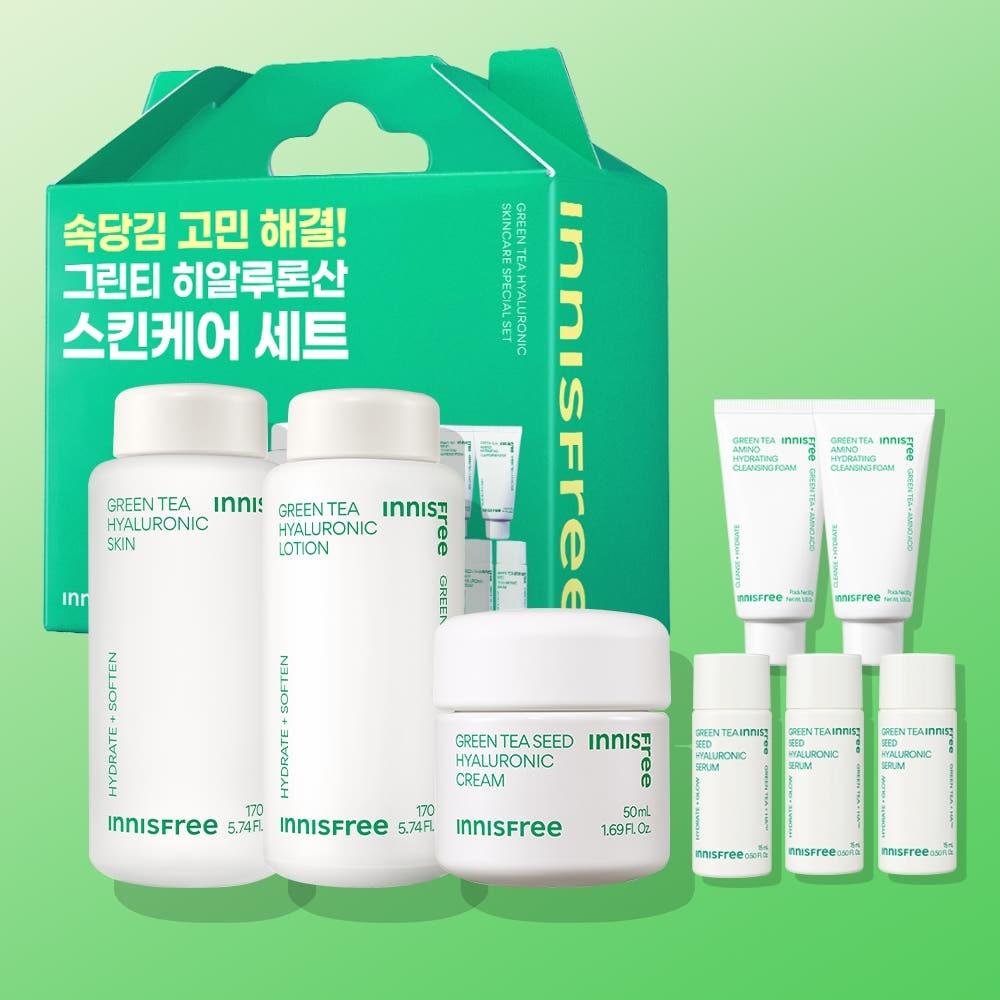 Innisfree Зеленый чай Семена Гиалуроновая Уход за кожей 3 средства Глубокое увлажнение Баланс влаги Трио