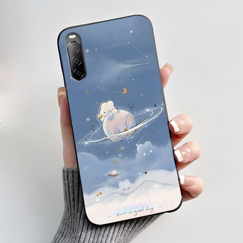 Чехол для телефона Sony Xperia 10 II / 10 III Эстетичный Модный Милый Кот Астронавт Черный Силиконовый Мягкий Ударопрочный Задний Чехол