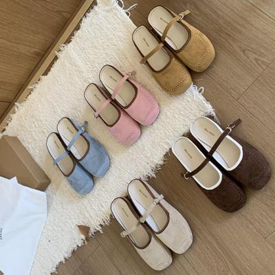 Ретро туфли Мэри Джейн на плоской подошве весна и осень новые квадратный носок слово с неглубоким вырезом модный универсальный темперамент полусабо