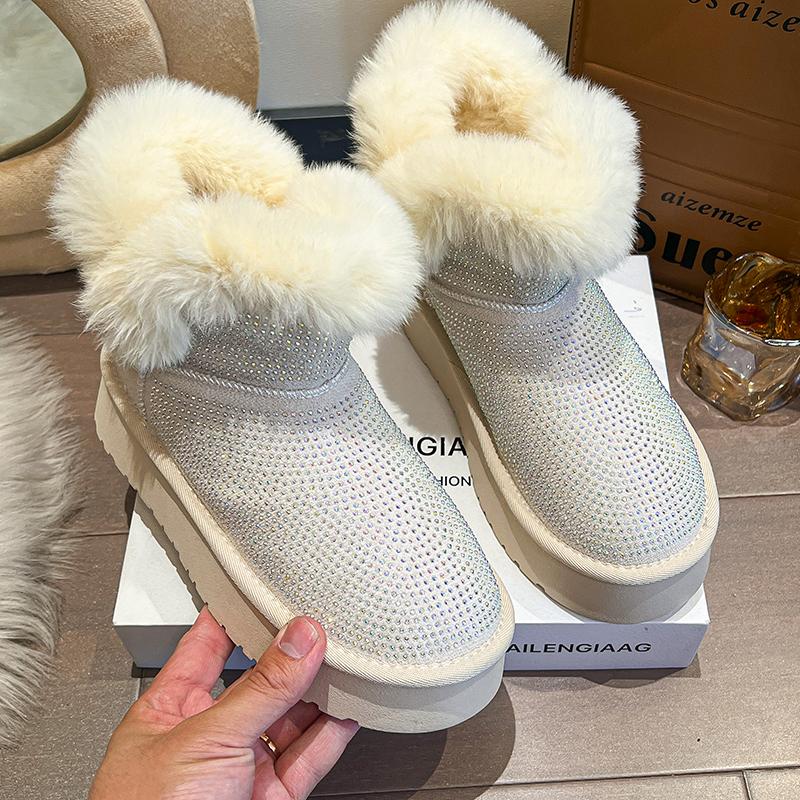 2024 Модные однотонные новые плюшевые теплые женские ботильоны зимние женские блестящие зимние ботинки на толстой подошве повседневные туфли на плоской подошве