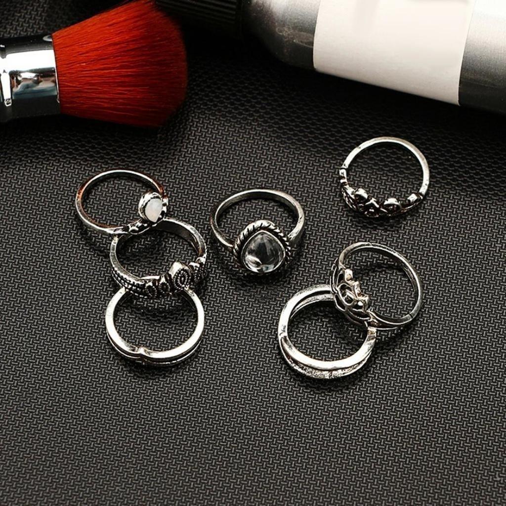 7 шт. винтажные женские полые резные кольца миди с цветком лотоса, капля воды, набор миди-колец