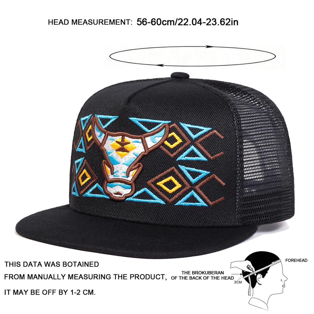 Мужская разноцветная вышитая хип-хоп кепка с головой быка, сетчатая кепка, уличная регулируемая солнцезащитная кепка для отдыха, весенне-осенняя, для путешествий, туризма, пляжного отдыха