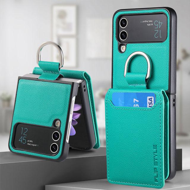 For Samsung Z Flip 4 Zflip4 Anti -Dust Portable Ring Holder Leather Bag Case For Samsung Galaxy Z Flip 4 Flip4 5g Phone Covers