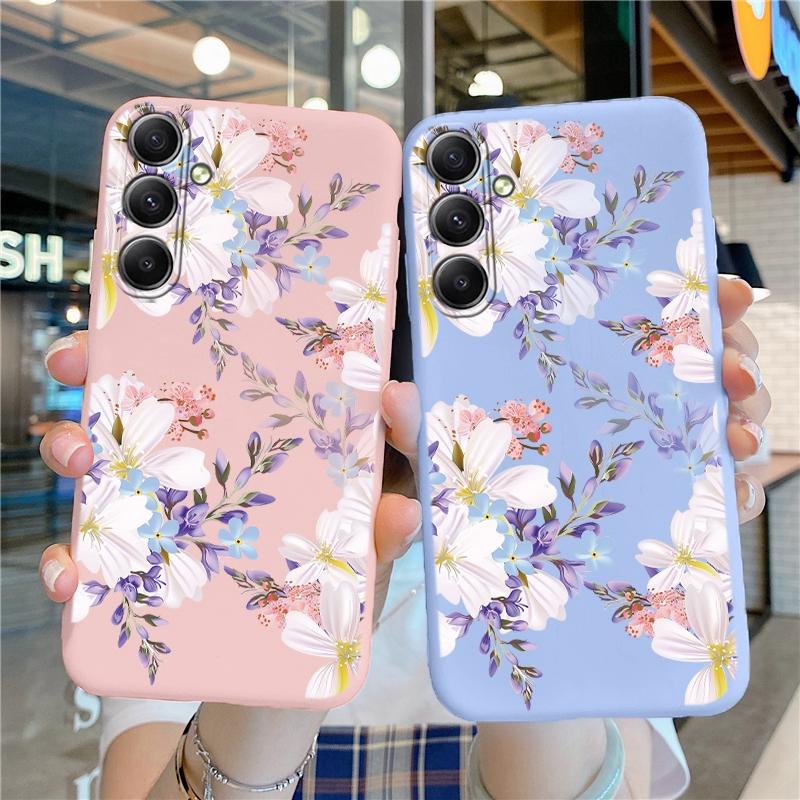 Мягкий силиконовый чехол с цветочным узором для Samsung M35 A35 Xiaomi Redmi Note 13 Pro Poco C65 iPhone Huawei Honor Realme Camera Защитный противоударный чехол