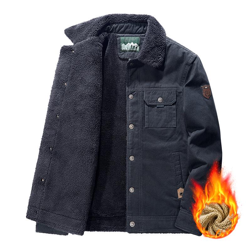 Men's Winter Lambskin Lapel Workwear Jacket - Plus Velvet, Large, Loose, Warm, Thickened Cotton Coat