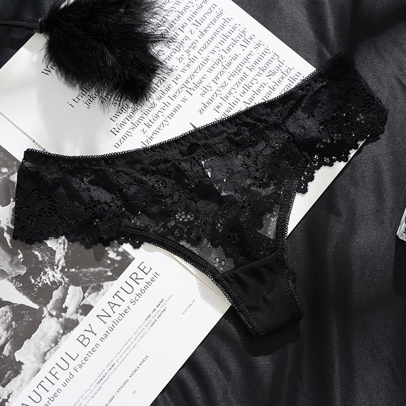 Women's Sexy Lace Floral Hollow Out Low-Rise Briefs Temptation Underwear High Quality Transparent Panties