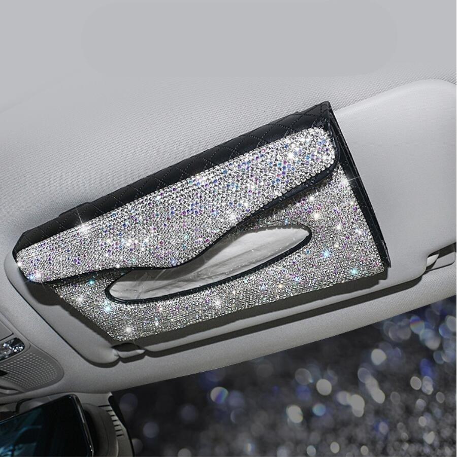 Bling Bling автомобильный солнцезащитный козырек, держатель для салфеток, коробка с кристаллами, чехол для полотенец, кронштейн, украшение интерьера