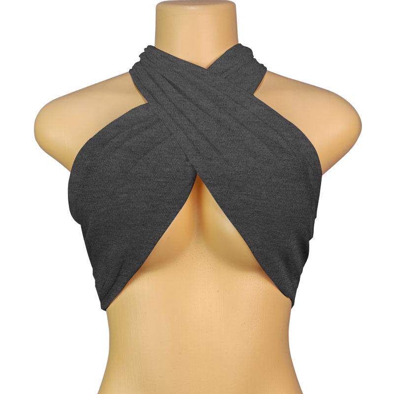 Spring Women's Solid Color Halter Neck Bandeau Top with Tie-up Chest Wrap